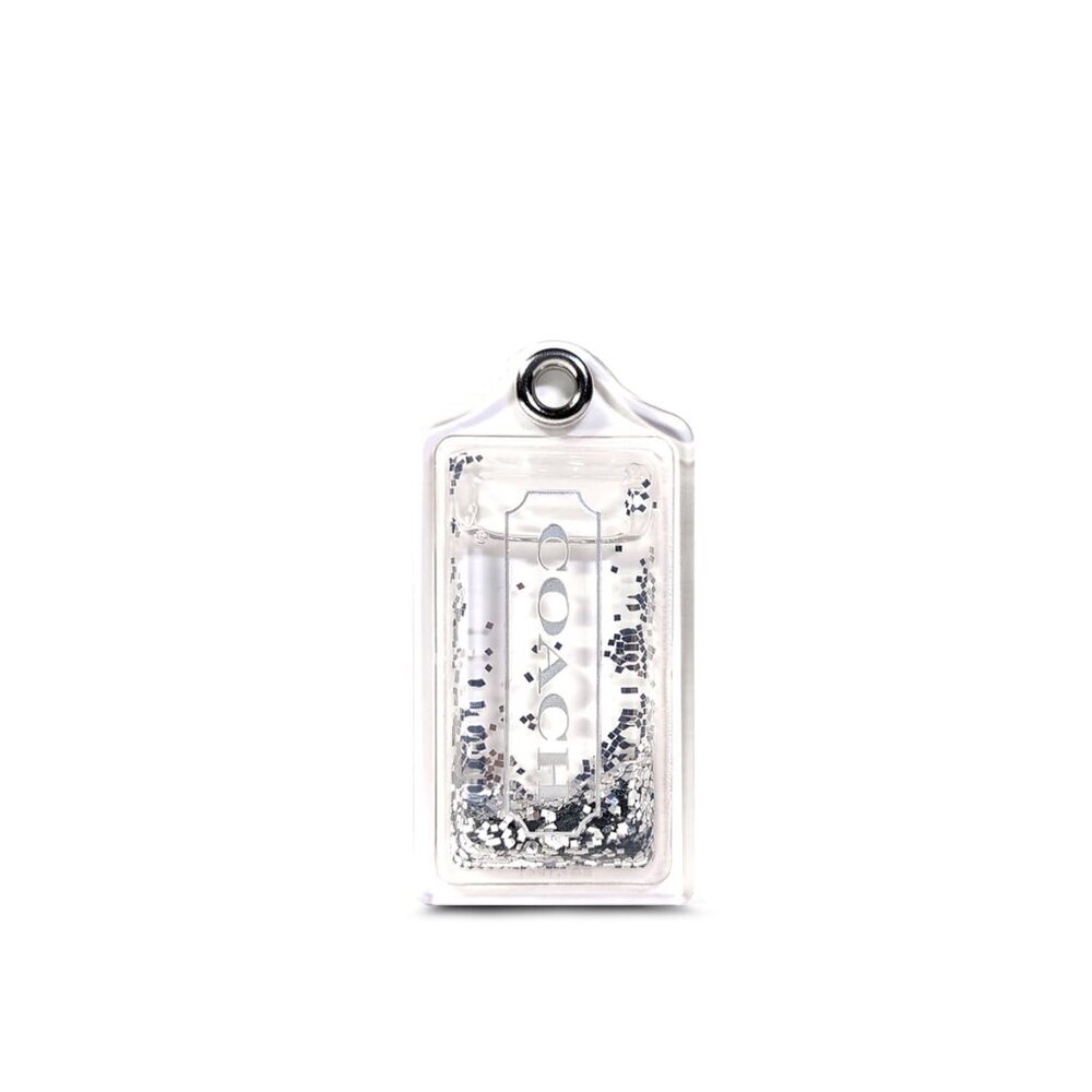 Coach Large RARE Liquid Silver Glitter Snow Globe Bag Fob Charm Keychain Tag